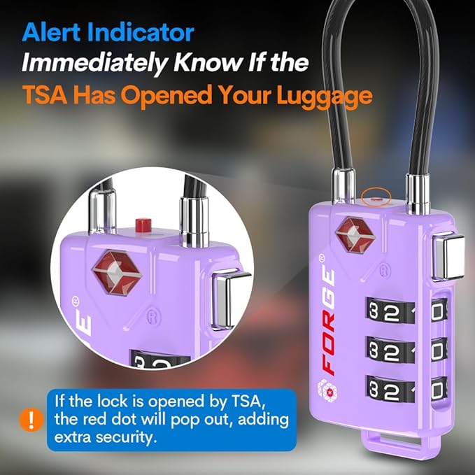 Forge TSA Approved Luggage Locks, Re-settable Combination with Alloy Body, Light Purple 2 PK, for Luggage, Suitcase, Backpack and More.