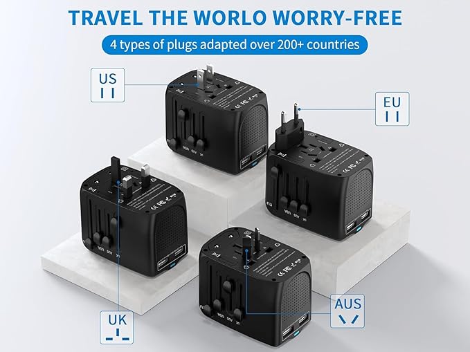 International Travel Adapter Voltage Converter Combo for 100V-240V with 2 USB Ports, USA to UK Europe Australia 200+ Countries 1