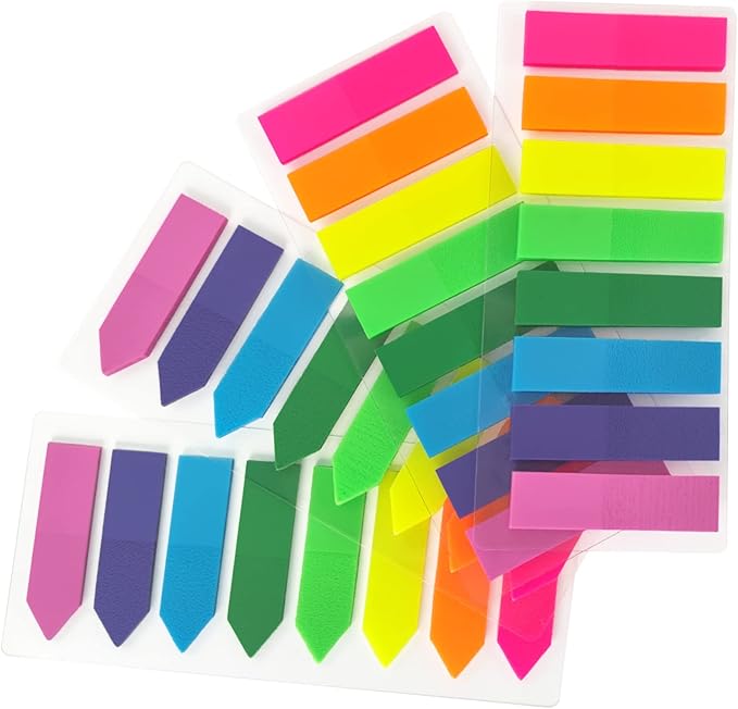 KICNIC Page Markers Colored Sticky Tabs 800 Pcs, Translucent Arrow Flags for Page Marking, Fluorescent Index Tab Stickers for Notebooks, Small Sticky Notes Flags [8 Colors, 4 Sets]