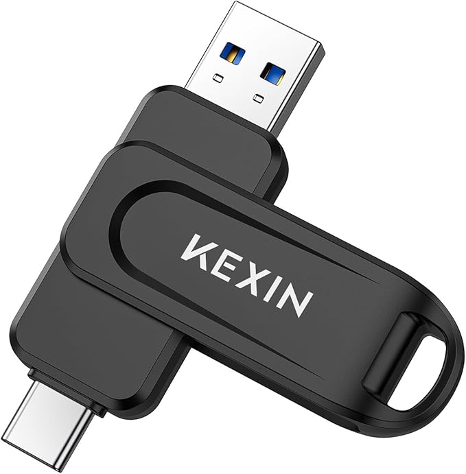 KEXIN 256GB Flash Drive Dual USB C Thumb Drive USB-A & Type-C 100MB/s Swivel USB Drive 256GB for Tablet iPhone 15/16 Car Game Console, Black