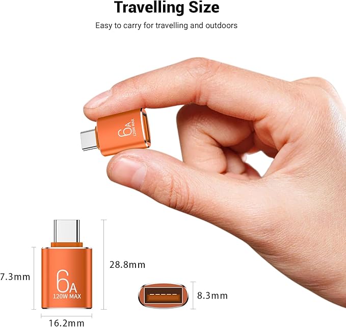 10 Pack 10Gbps/120W USB C to USB3.1 Adapter, Orange Type C Male to USB Female Adapter for Smartphone, PC, Laptop, Tablet, Keyboard etc.