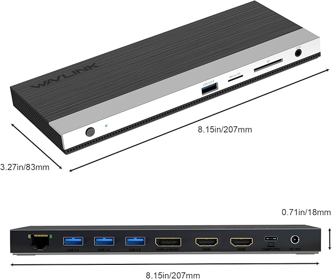 WAVLINK USB C Docking Station 4K Triple Display (2 HDMI + 1 Displayport) with 100W PC Charging, Gigabit Ethernet, 4 USB 3.0, SD/TF Card Slot, Audio, for Dell HP MacBook Lenovo and Other USB C Laptops