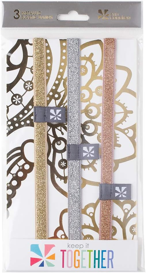 Erin Condren Designer Accessories - Metallic Elastic Band Trio - 3 Pack - Each Band Measures 7.25" x .5", Great Way to Glam Up Your Planner or Notebook