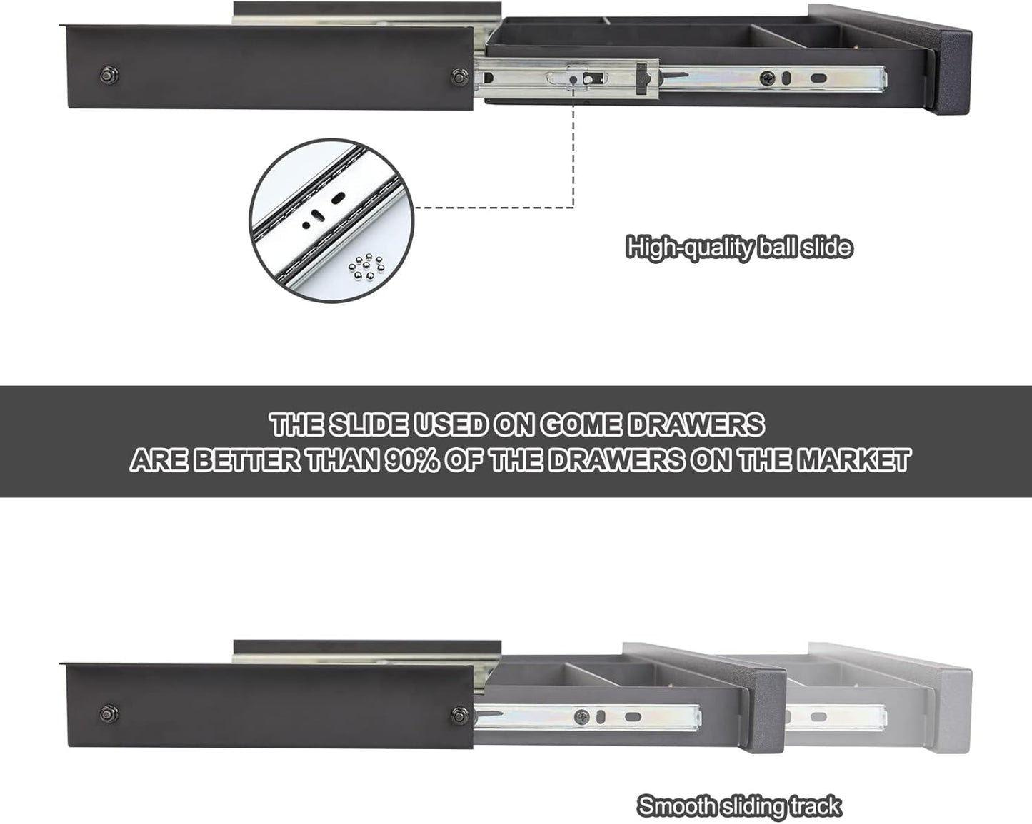 GOME Under Desk Slide out Pencil Drawer with Space Divider Design for Storing Pencil and Office Accessories, Underdesk Pull out Tray Organizer Mounted for Sit Stand Workstation