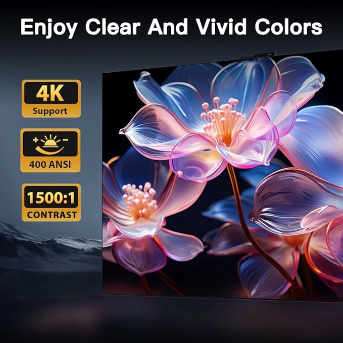 4K Supported Android 11 Mini Projector with WiFi 6 & Bluetooth 5.4 | 400 ANSI Lumens | Auto Keystone | Portable Outdoor Movie Projector for iPhone, Netflix, Camping, Bedroom & Home Theater