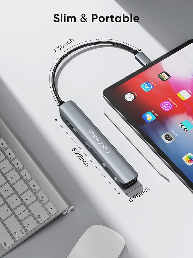 CableCreation 6-in-1 USB-C Hub/Multiport Adapter with 4K 60HZ HDMI, USB C Data Port, 1Gbps Ethernet, 100W Power Delivery, 2 USB 3.0 Port, for MacBook Pro Air M1, iPad Pro Air 2022-2018, XPS