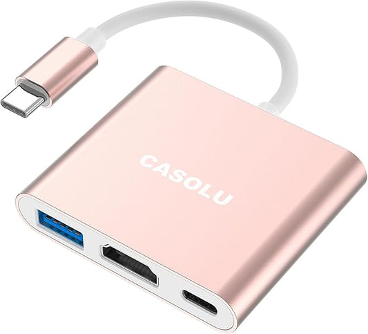 USB C to HDMI Adapter, 4K USB Hub with 100W PD Charging, USB-A 3.0 Port, Multiport Adapter for MacBook, Chromebook, iPad, Surface, TV, Monitor, and More (Rose Gold, 4.33 * 2.95 * 0.6)