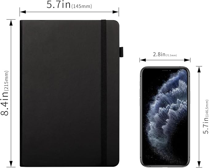 Deziliao 5 Pack Dotted Journal Notebooks with Pen Loop, Hardcover Notebook Journal for Work, 100Gsm Premium Thick Paper with Inner Pocket, Medium 5.7"x8.4", （Black）