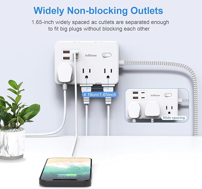 Surge Protector Power Strip, 15 Ft Cord Ultra Thin Flat Extension Cord with 6 Outlets 4 USB Ports(2 USB C), 1050J Flat Plug Power Strip for College Dorm Room Essentials