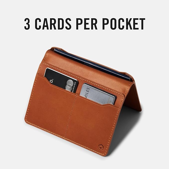 Ridge Passport Holder - Leather Travel Wallet, RFID Protection, Holds Passport, 6 Credit Cards, Folded Cash, And a Boarding Pass (Tobacco Brown)