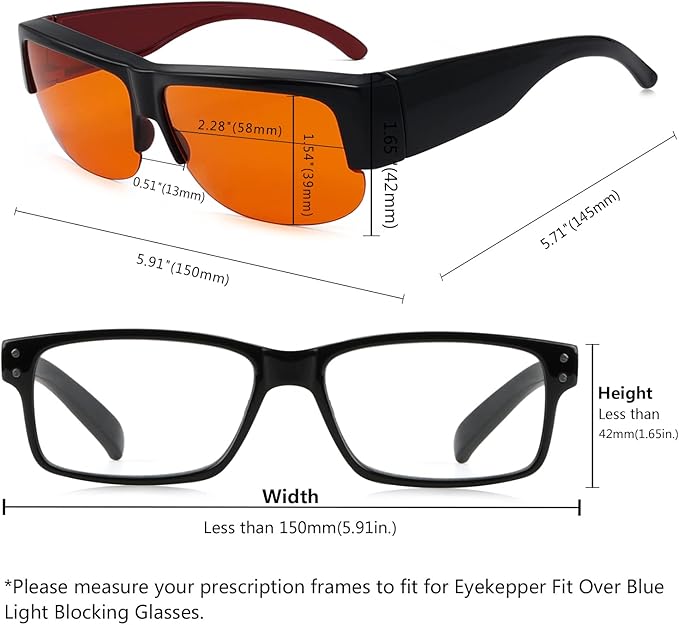 Eyekepper 100% Blue Light Reduction Fitover Anti-Blue Blocking Computer Eyeglasses with Amber Lenses