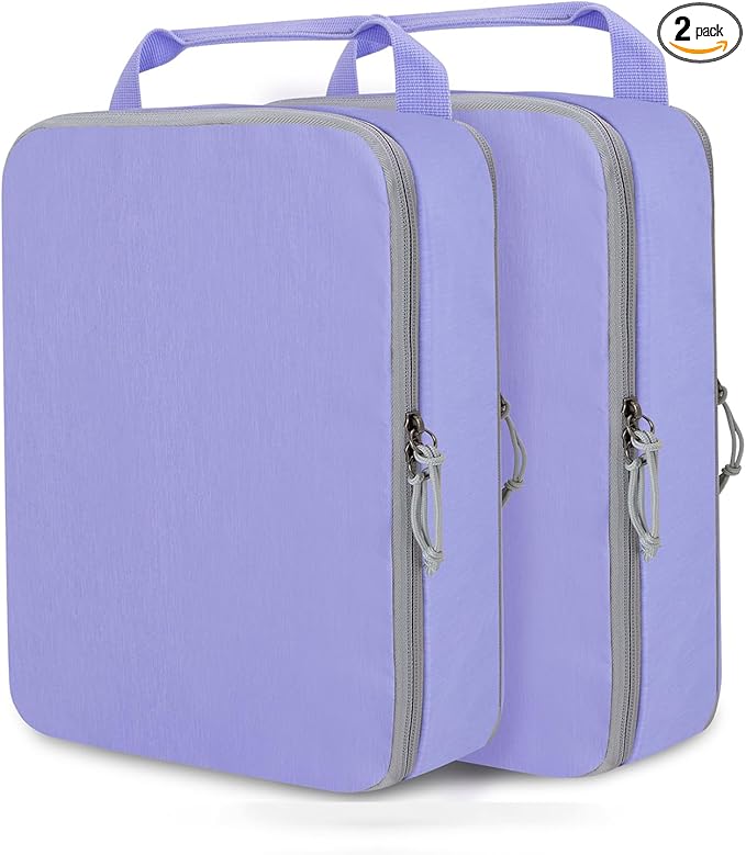 Large Compression Packing Cubes for Travel, 2 Set Compression Bags Travel Cubes for Packing Suitcase Organizer Luggage Organizer Bags Set, Purple