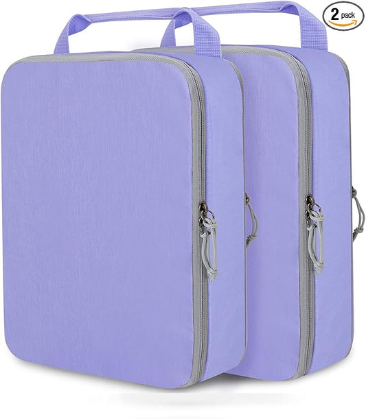 Large Compression Packing Cubes for Travel, 2 Set Compression Bags Travel Cubes for Packing Suitcase Organizer Luggage Organizer Bags Set, Purple