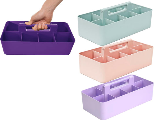 Portable Caddy Organizer - Stackable Plastic Caddy with Handle | Desk, Makeup, Dorm Caddy, Classroom Art Organizers (Made In Usa) (Mint/Pink/Royal Purple/Lavender)