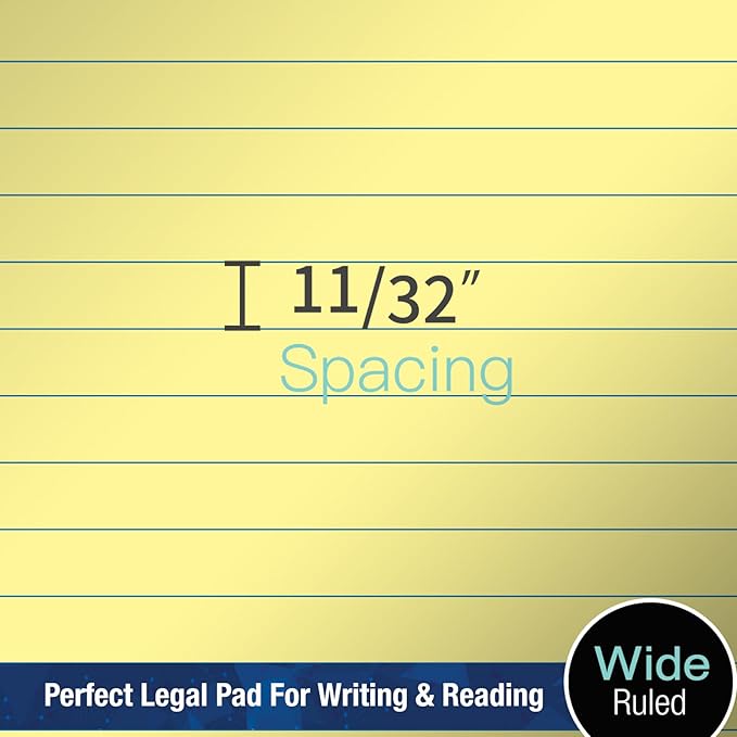 Woodlake Legal Pads 8.5 "x 11" – 6‑Pack, Wide Ruled, Premium Yellow Paper Pad No ink Bleed, Micro‑Perforated Writing Pads,50 Sheets, Letter Size Note pads for School, Office & Home, Made in USA