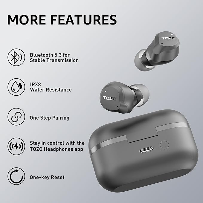 TOZO NC9 Hybrid Active Noise Cancelling Wireless Earbuds, 6 Mics ENC Clear Call, IPX8 Waterproof, in Ear Bluetooth 5.3 Headphones Stereo Bass Ear Buds 59H Playtime with LED Display 32 EQs via APP