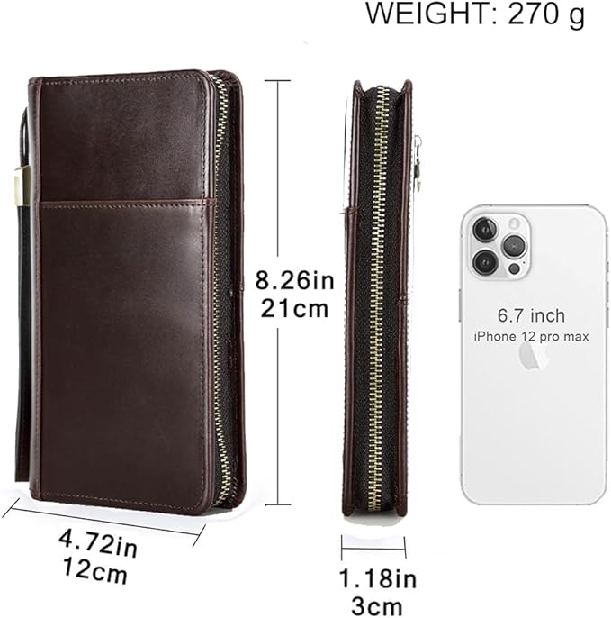 CONTACTS Travel Passport Wallet for Men Leather Family Passport Holder Travel Clutch Wallet Zipper Wrist Card Purse RFID Blocking with 13 Card Slot Fit up 4 Passports