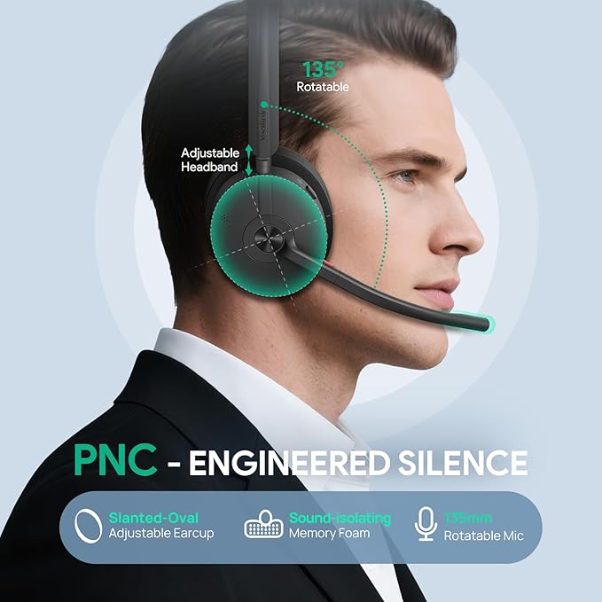 Yealink WH68 ANC DECT&Bluetooth Wireless Headset,606ft Long Rang 96% Active Noise Cancellation StereoTeams Headphones with 6X Noise Cancelling Mic,32H Call,Work Dual Ear Headsets (PC,CellPhone,Laptop)