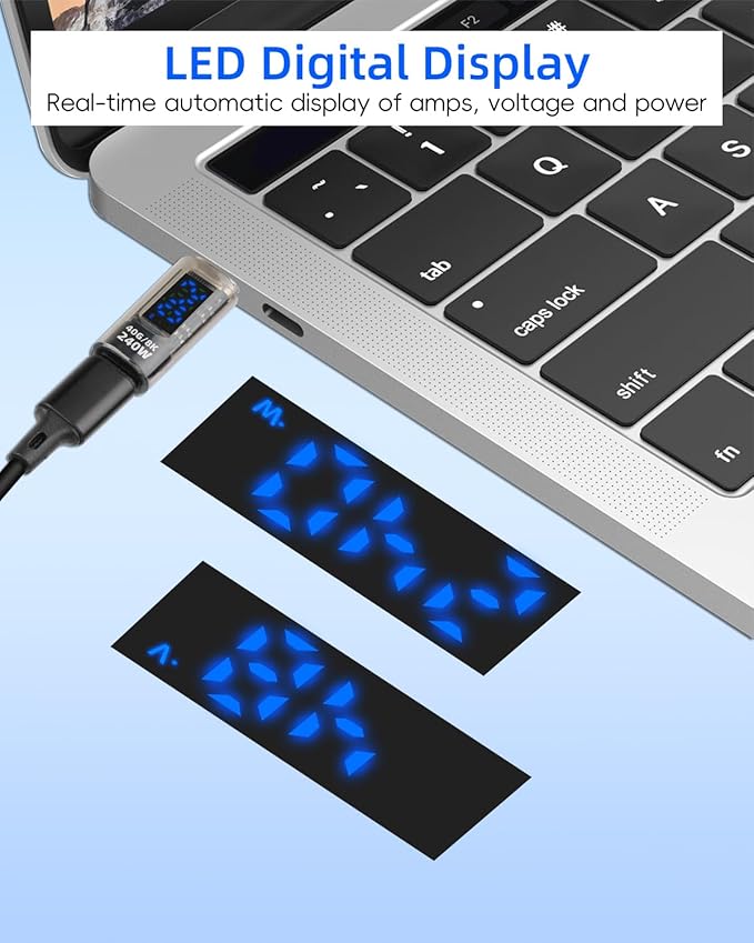 USB C Male to USB C Female Adapter，240W TYPE C Converter,with LED Display,40 Gbps Data Transmission，Suitable for Laptops, Desktop Computers, Mobile Phones, Tablets, And Other Devices(2Pcak)