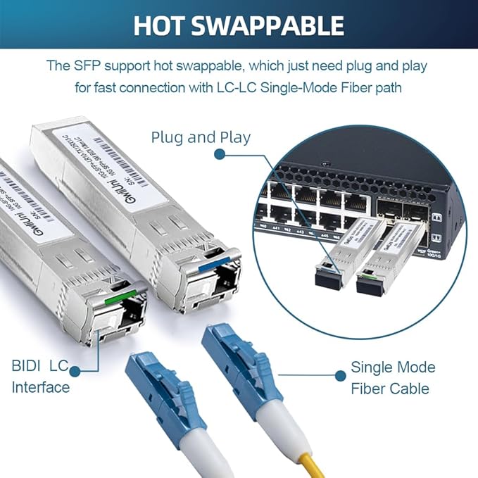 5 Pairs 10G BIDI SFP+ Single Mode Fiber Module Network Transceiver, LR SM 1270nm 1330nm 10km, Simplex LC Interface for Switch, Router, Firewall, Network Card, Server etc
