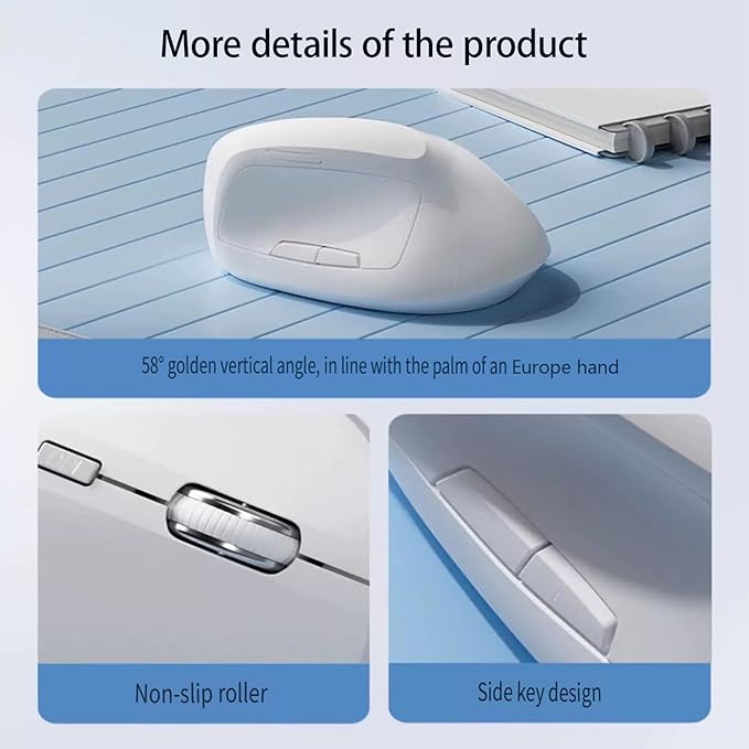 Ergonomic Vertical Mouse Wireless, Rechargeable Ergo Mouse for Carpal Tunnel Relief, 3200DPI Adjustable, 6 Buttons for PC/Laptop/Mac/Windows (Off White)