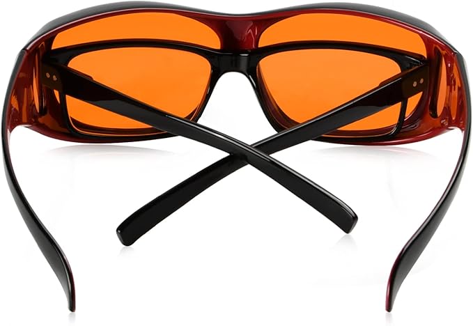Eyekepper 100% Blue Light Reduction,Huge Fitover Anti-Blue Blocking Computer Eyeglasses with Extra Amber Lenses, Black Red
