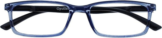 OPULIZE SEE Reading Glasses with Blue Light Blocking for Women and Men, Narrow Frame, Spring Hinges, Computer Gaming Glasses, Blue Black Arm +1 (Pack of 1)