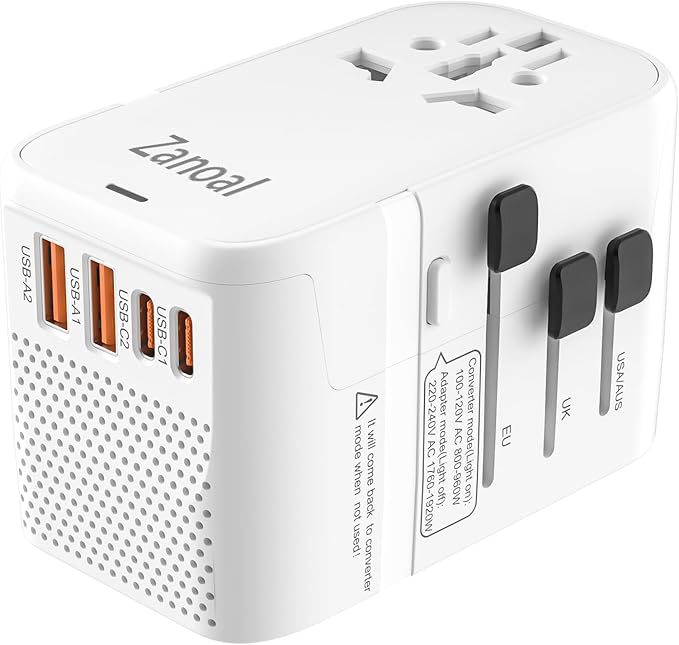 220V to 110V Converter for European Travel,Step Down Voltage Converter US to Europe,Universal Travel Power Adapter with 2 Type C +2 USB A,PD20W,USA/UK/EU/AUS/China Vacation Travel Essentials
