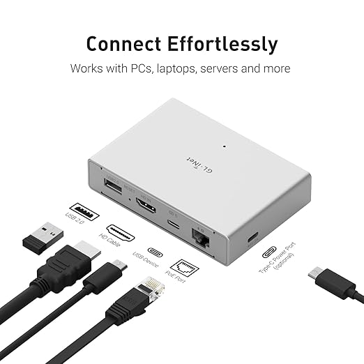 GL.iNet Comet PoE (GL-RM1PE) Remote KVM Control Over Internet - PoE/Type - C Dual Power Option 4K@30Hz,32GB EMMC Tailscale Support for PC Server Remote Access Power Management Adapted KVM Switches