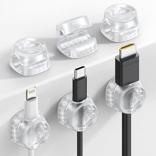 6Pack Cord Organizer, Office Desk Accessories - Lamicall Clear Cable Management Clips, Home Workspace Organization Accessories, Nightstand Wire Keeper Desk Decor, Dorm Room Essentials Desktop Gadgets