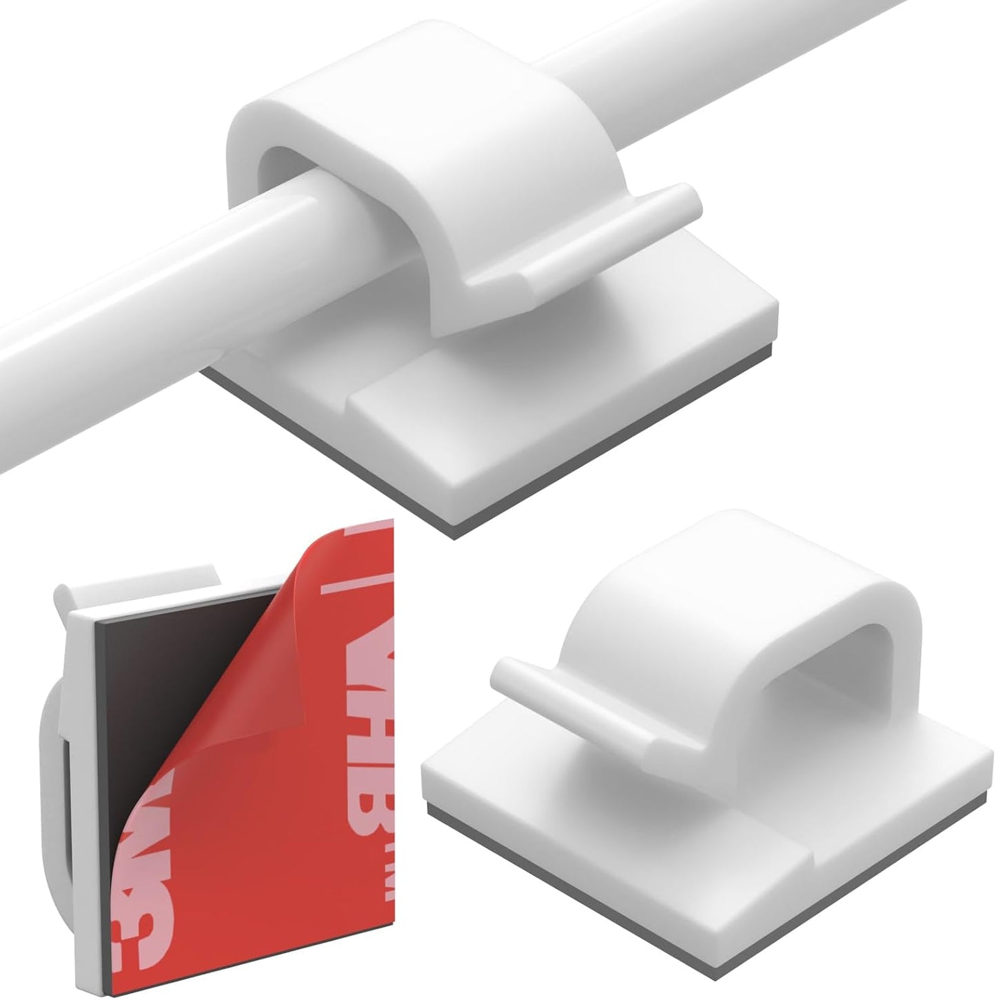 Cable Clips 40pcs with Strong Adhesive Tapes,Wire Holder Organizer Cord Management for Car, Office and Home (White- CC04(40PCS)-Upgraded)