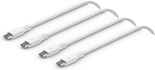 Belkin USB C to USB C Cable 2-Pack, 6.6ft, 100W - Type C Charger, iPhone Charger Cord, Soft, Braided, Flexible for iPhone 17, Galaxy S25, Pixel 10, Airpods, iPad Pro, Tablet & More - White