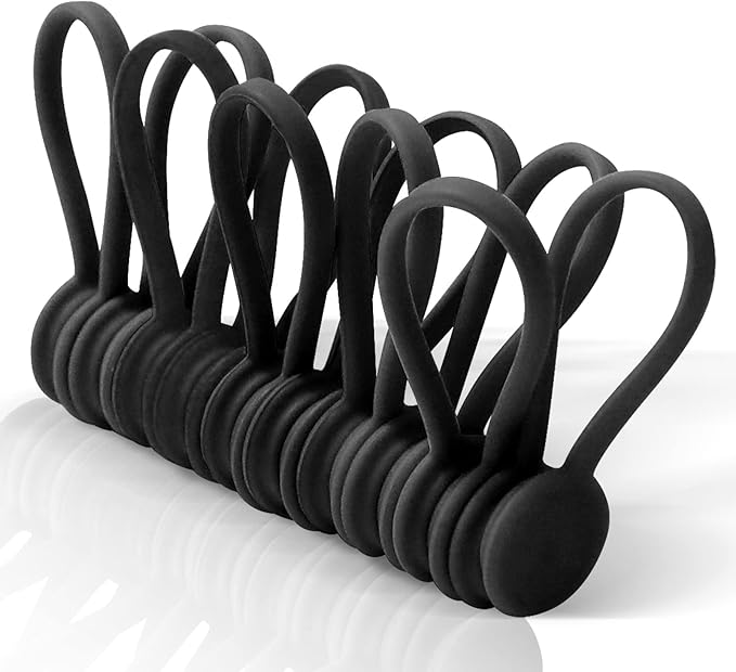 Kanemc Black Magnetic Cable Ties 10-Pack, Silicone Cord Twist Ties Magnet Strap For Charging Wire Organizer, Earphone Cords Wrap, Fridge Magnets, Storage Or Travel