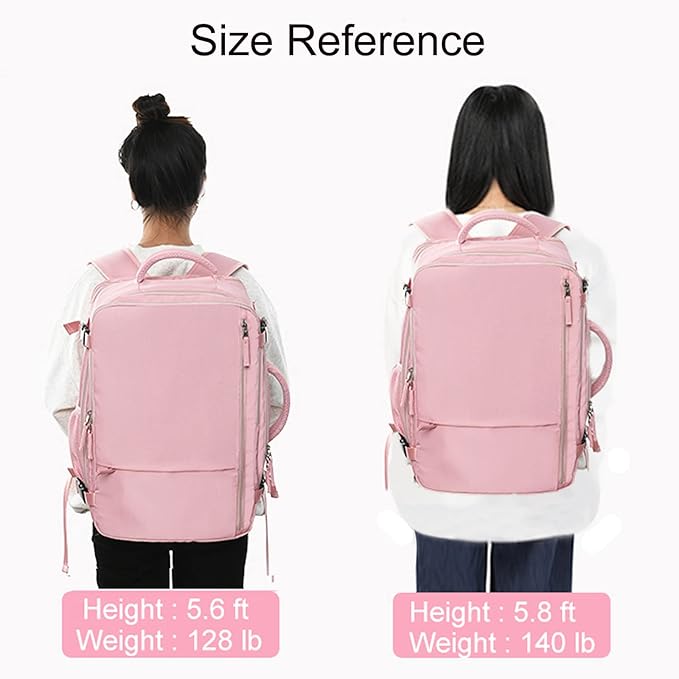Hanples Carry on Travel Backpack for Women, Large 40L Personal Item Luggage Backpack,17inch Laptop Backpack TSA Flight Approved, Travel Essentials Casual Daypack with 2 Toiletry Bags (Pink)