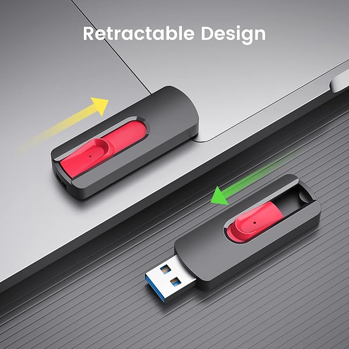 RAOYI 3 Pack 64GB USB 3.1 Flash Drive, High Speed Renewed Colorful Thumb Drive Slide Retractable USB Stick Portable Memory Stick with Lanyard Hole (Green, Red, Blue)