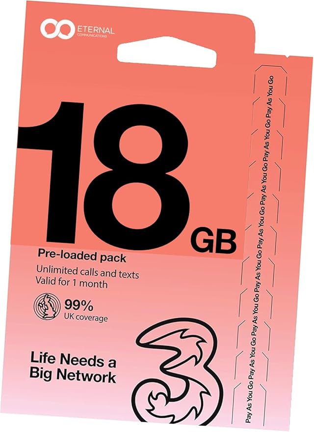 Prepaid Travel Sim Card with 18GB of 5G Data for use in 70+ Countries Worldwide + Unlimited Calls & SMS in EU + Tethering + 150GB Bonus Data in UK (Valid 30 Days)