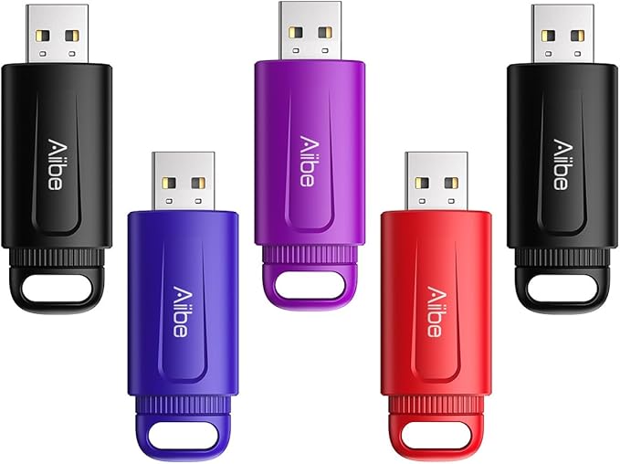 Aiibe 128GB USB Flash Drive 5 Pack - Colorful Keychain Thumb Drives with USB 2.0 Connection