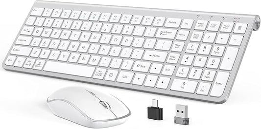 JOYACCESS Wireless Keyboard and Mouse, Ergonomic,Dustproof and Portable Wireless Keyboard with Number Keypad, Adjustable DPI Computer Mouse for Laptop,PC, Windows-Silver White
