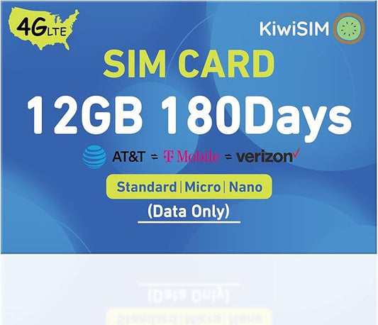 USA Data SIM Card 12GB 180 Days, 4G LET SIM Card Support for AT&T, T-Mobile and Verizon, Nano Card for Unlocked Cellular Security Cameras/Router/Hotspot WiFi/Trail Camera (Activate Needed)