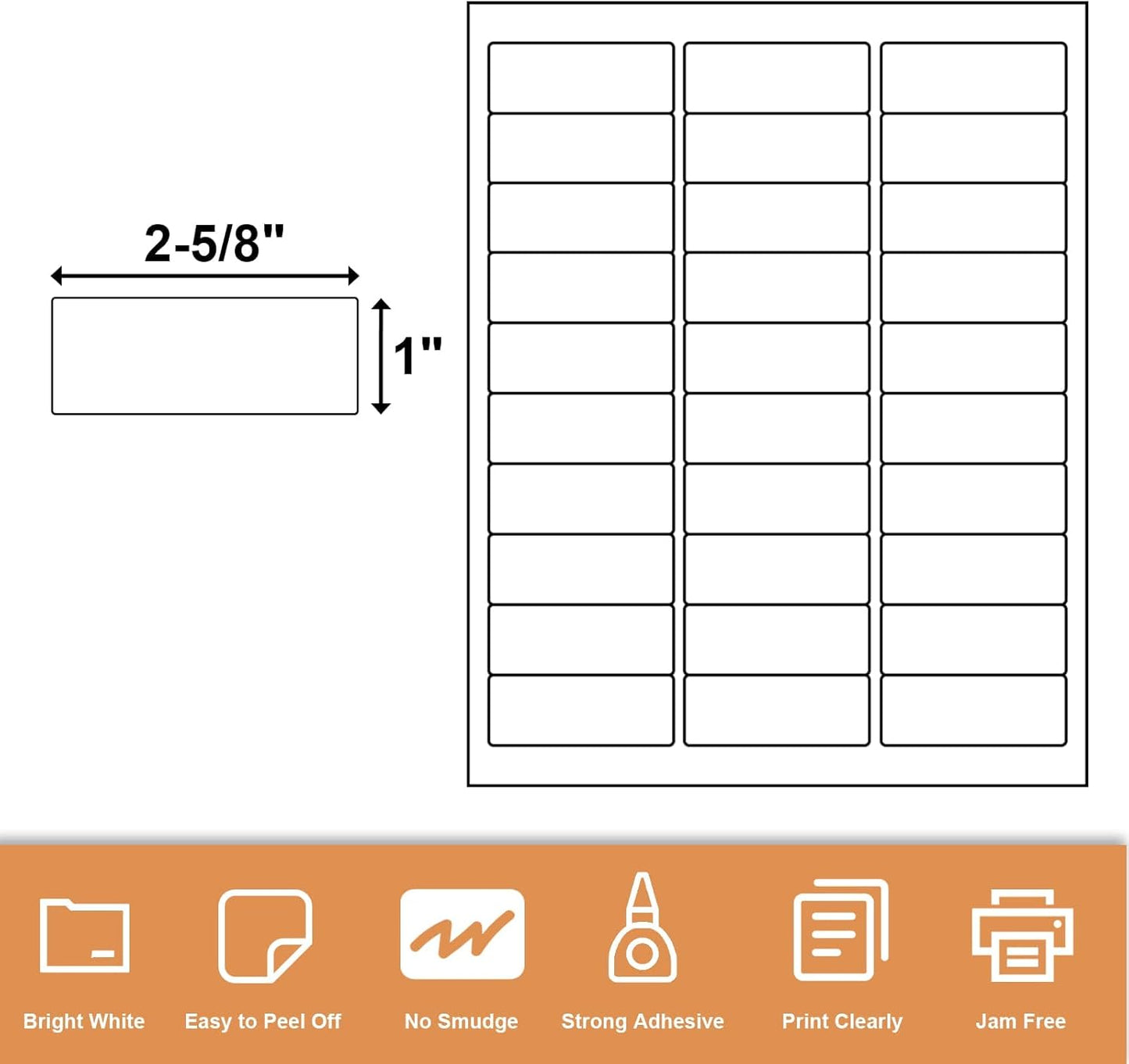 1" X 2-5/8" 30 Up Mailing Labels for Laser/Inkjet Printer, Address Labels, Shipping mailing Labels (25Sheets - 750 Labels)