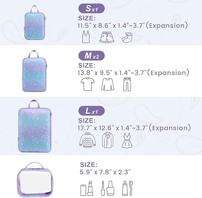 Cambond Compression Packing Cubes for Travel Women - Travel Bags Luggage Organizers Travel Essentials Compression Cubes for Travel Carry on Suitcases Organizer