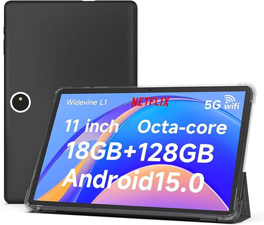 11 inch Tablet, 18GB + 128GB, Android 145 Tablet, 1TB Expandable, 13MP Camera, Octa-Core Processor 5G WiFi 8000MAH Battery 11'' IPS HD Touchscreen Google Tableta.