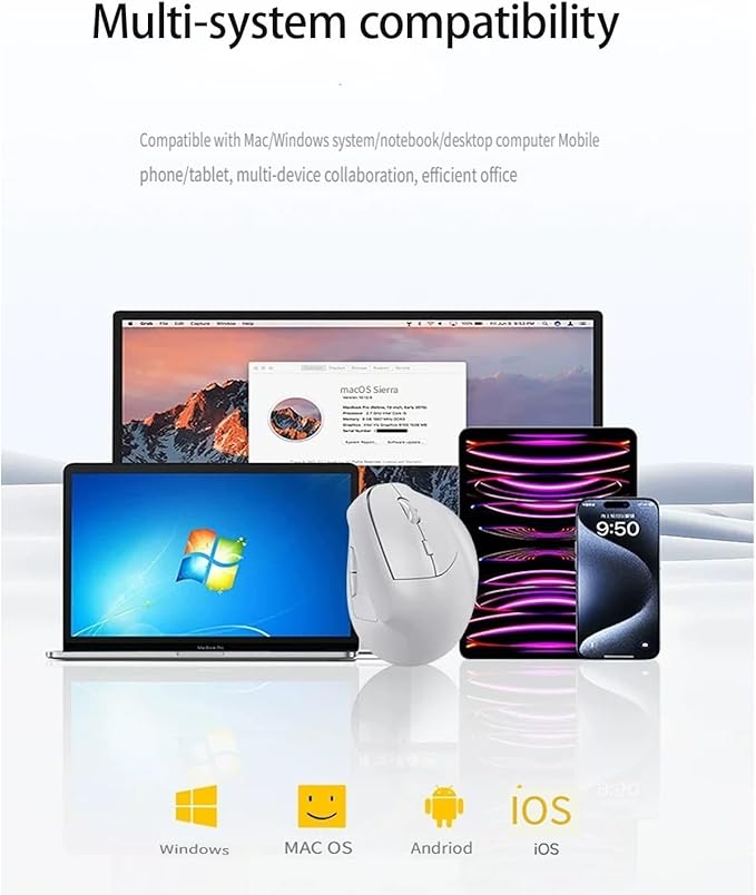 Ergonomic Vertical Mouse Wireless, Rechargeable Ergo Mouse for Carpal Tunnel Relief, 3200DPI Adjustable, 6 Buttons for PC/Laptop/Mac/Windows (Aqua Green)