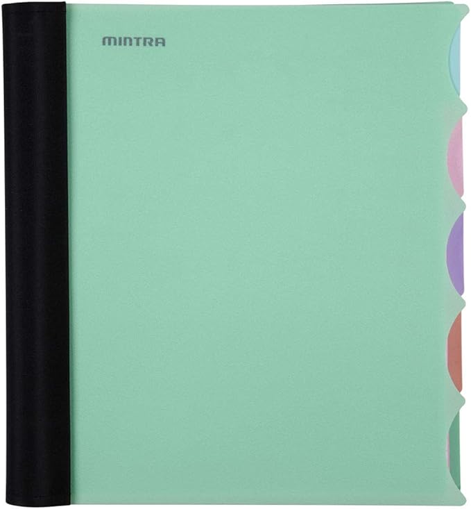 Mintra Office Durable PREMIUM Spiral Notebook, ((Sage Green, 5 Subject (8.5in x 11in)), Fabric Covered Coils, No Snags, College Ruled, Adjustable Pocket Dividers, Ruler, Organization, Student, School