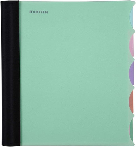 Mintra Office Durable PREMIUM Spiral Notebook, ((Sage Green, 5 Subject (8.5in x 11in)), Fabric Covered Coils, No Snags, College Ruled, Adjustable Pocket Dividers, Ruler, Organization, Student, School