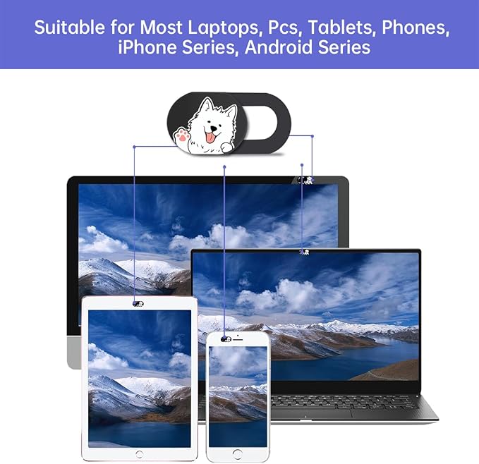 Hug Me Dog 3-Pack Laptop Camera Cover Slide - Cute Webcam Cover for MacBook Pro/Air, Dell, iPad, iPhone, iMac, Echo Show - Laptop Webcam Cover, Computer Camera Blocker, iPad Accessories