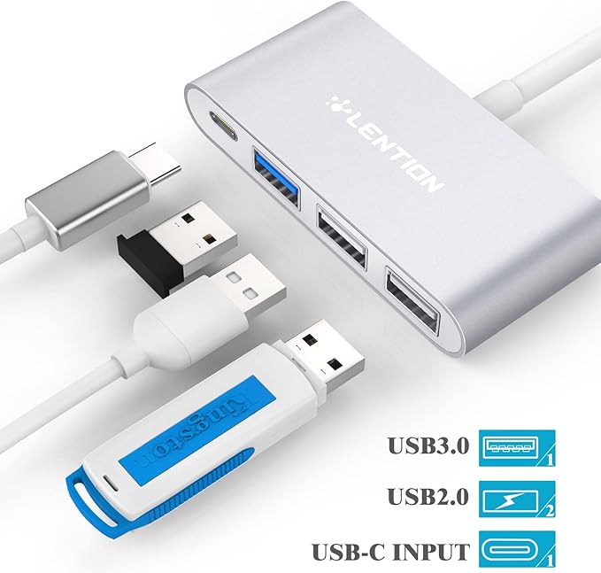 LENTION 4-in-1 USB-C Hub with Type C, USB 3.0, USB 2.0 for 2024-2016 MacBook Pro (M1-M4), iPhone 16-15 New Mac Air/Surface, ChromeBook, More, Multiport Charging & Connecting Adapter (C13, Silver)