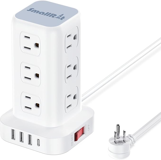 Tower Surge Protector Power Strip with 12 Outlets 4 USB (1 USB C), 6.5Feet Extension Cord with Multiple Outlets, Charging Station, Power Strip Tower, Office Desk Supplies