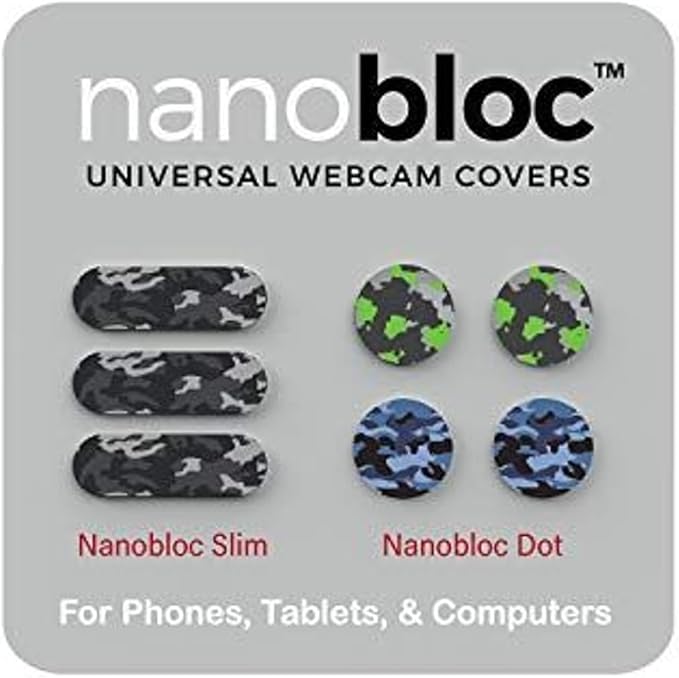 Webcam Cover - 7-Pack, Camo - Universal No-Residue Nano Suction Privacy Slider - Laptop Camera Cover & Webcam Blocker