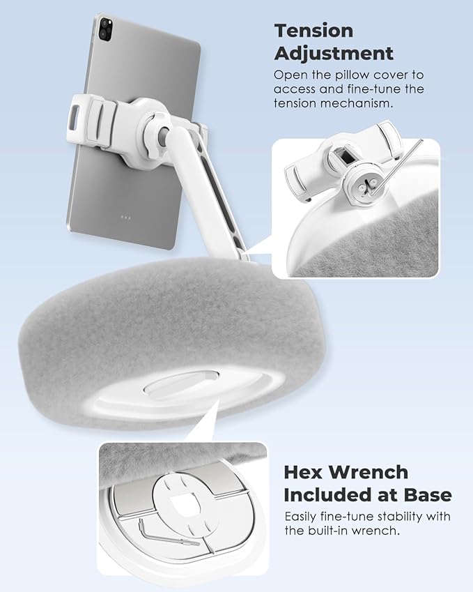 Viozon Tablet Pillow Stand,Kindle Pillow Stand, Compatible with 4-11" Tablet/Phone with Small Bowl, Kindle Holder Accessories,Idea for Reading and Video Watching On Bed,Grey